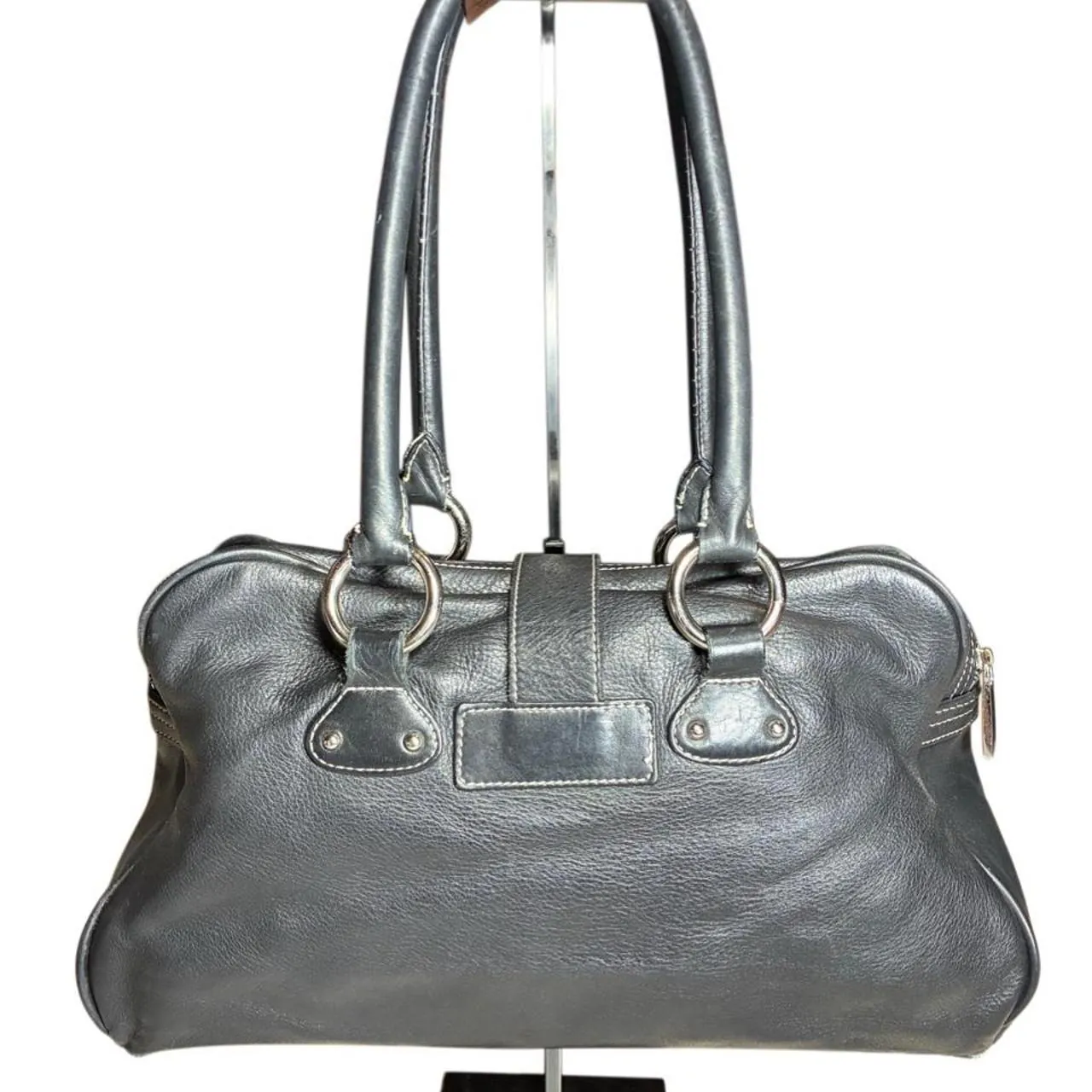 The Limited Black Leather Satchel with Buckles and Silver Hardware, photo 3 of 5